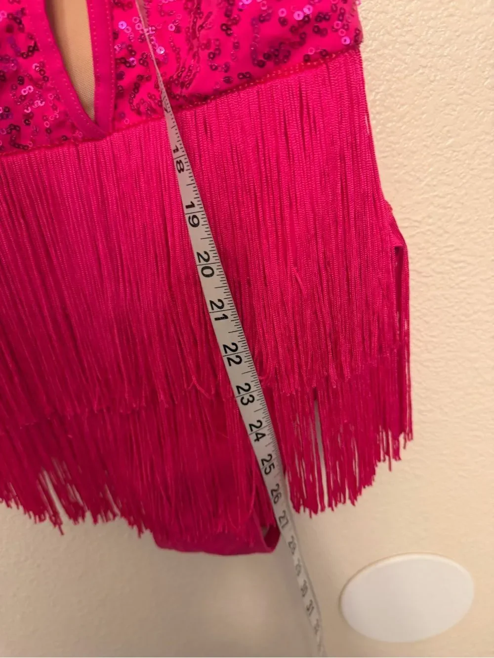 WEISSMAN Balera Dance hot pink sequin Costume KEYHOLE FRONT FRINGE D10969 MA adl
